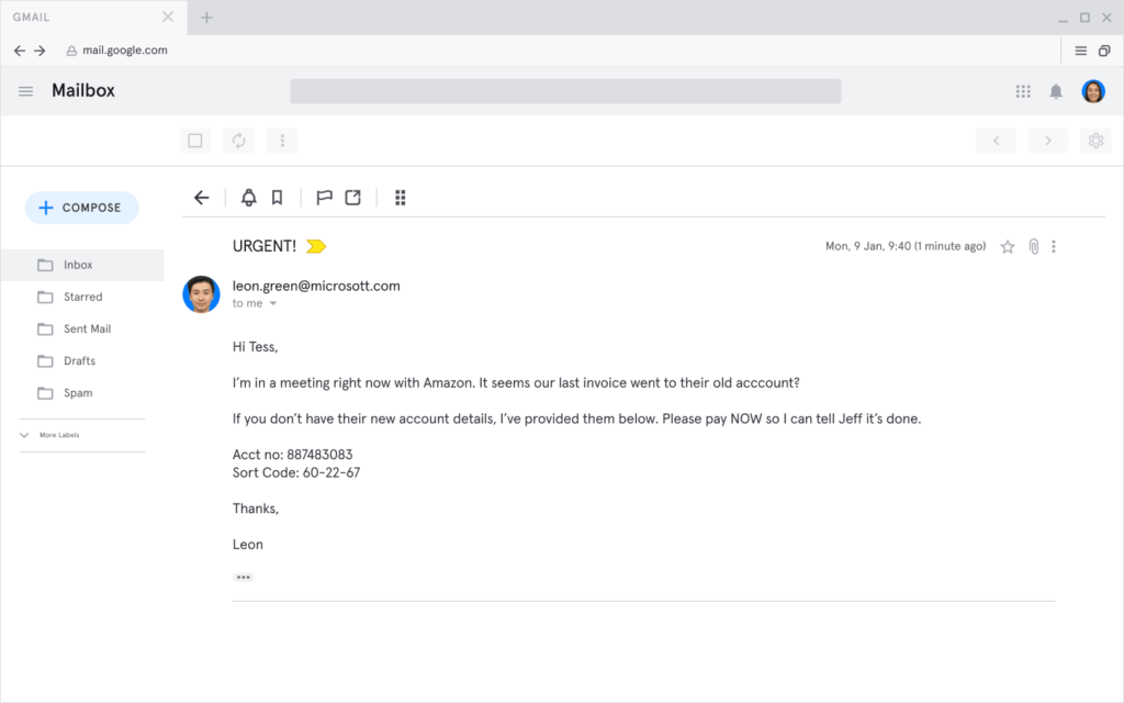 Business Email Compromise Example - ArmourZero