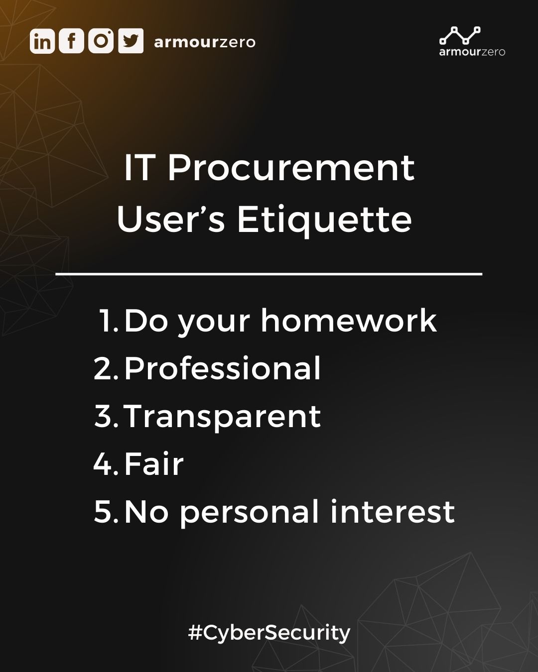 IT Procurement User's Etiquette IT Procurement Users Etiquette ArmourZero